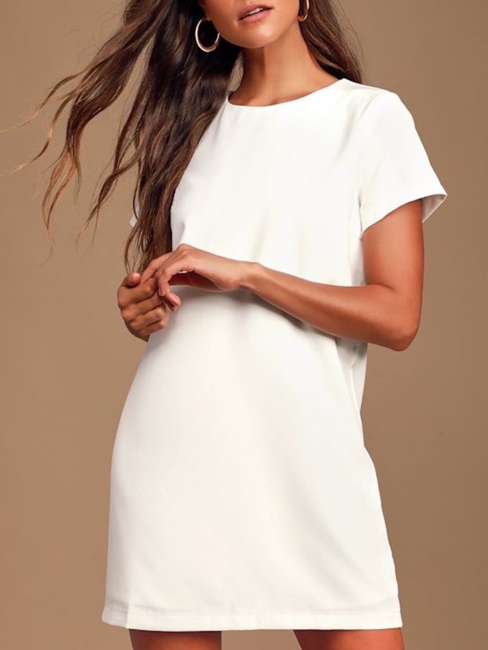 Lulu's Ivory Shift and Shout- Short Sleeve Shift Dress